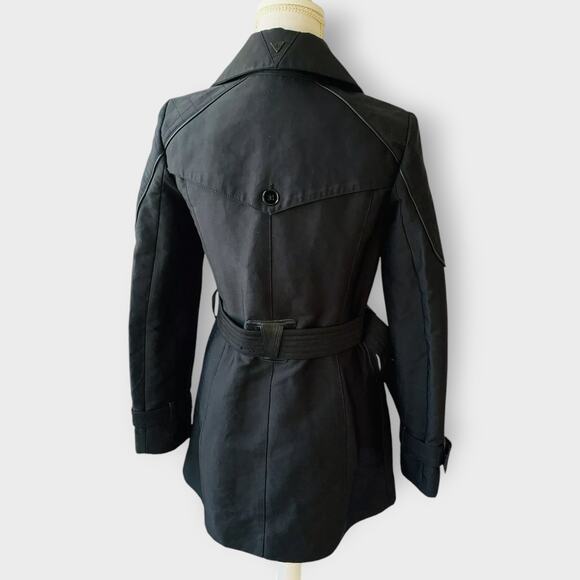 Sam Edelman Keegan Trench Coat Black Double Breasted Belt Zip Up Size XS - Picture 4 of 13